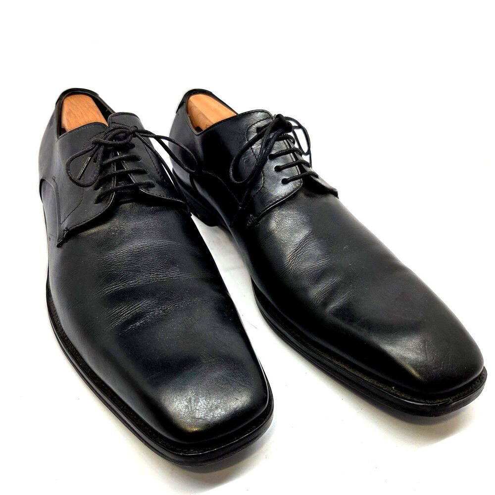 Hugo Boss Mens Black Leather Lace Up Vibram Sole Derbys Size US 11 M GUC